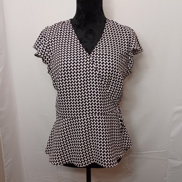 Women's Tommy Hilfiger Black/White/Red Side Tie Blouse Size Medium - Picture 11 of 11